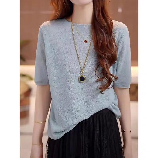 立体浮雕提花镂空中袖针织衫 提花镂空针织 软糯舒适 气质简约风 商品图0