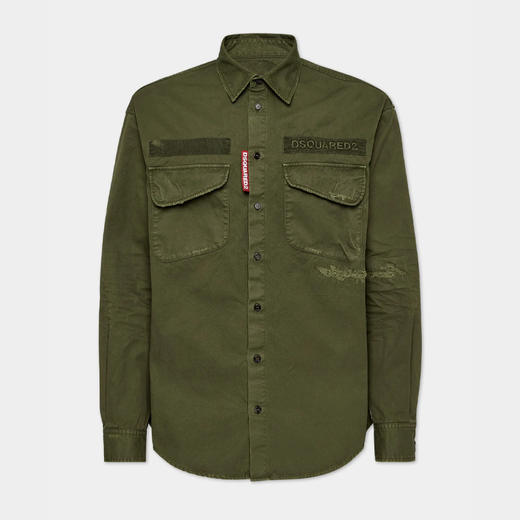 【一】DSQUARED2 男士刺绣字母徽标棉质长袖衬衫 绿色 S74DM0875 S78205 695 商品图0