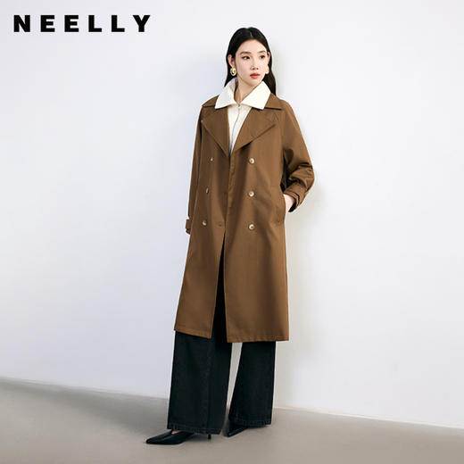 NEELLY纳俪2024秋商场同款气质通勤风衣女新款设计感西装领长外套N24084F04597 商品图0