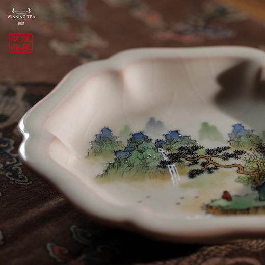 龙泉问鼎彩绘哥窑雪鸿壶承（青绿山水） 商品图3