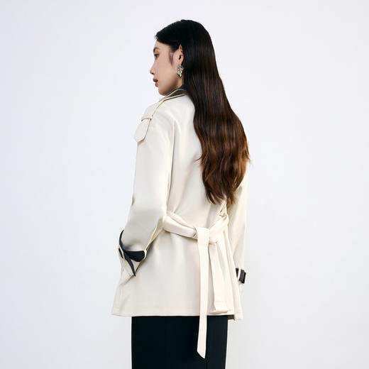 NEELLY纳俪2024秋商场同款气质通勤一手长风衣女新款宽松撞色外套N24084F04599 商品图1