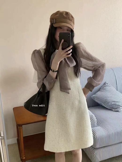 【GZ】无忧购小香风粗花呢连衣裙+蝴蝶结衬衫两件套6825(截单后7天发货)25年清仓捡漏 商品图0