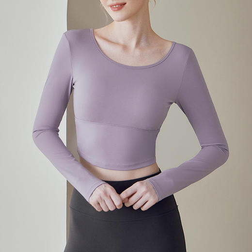 跃牌【健舞健美】系列 云感瑜伽服女新款花瓣美背带胸垫长袖t恤8687 商品图2