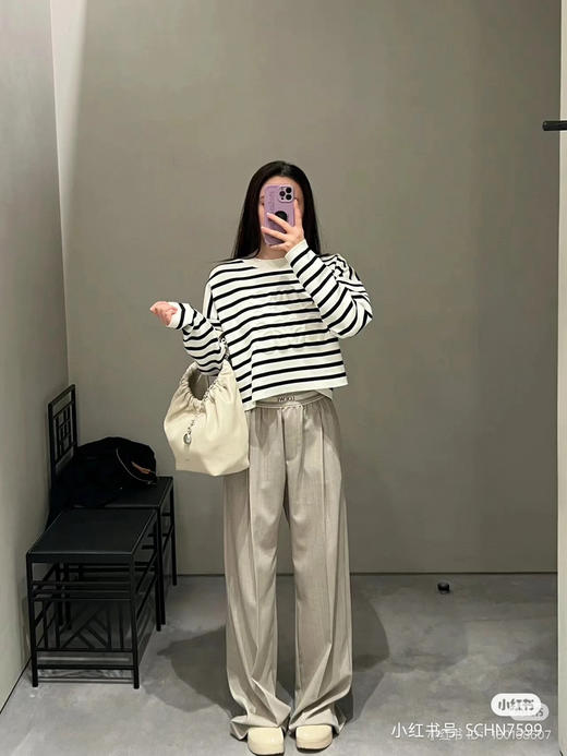 97-6 24新 LEW摩卡灰 松紧字母织带 超细羊毛精纺 阔腿长裤 170以上穿 商品图9