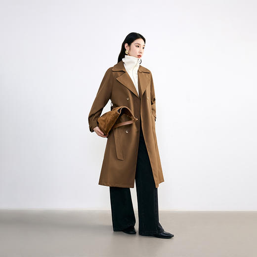 NEELLY纳俪2024秋商场同款气质通勤风衣女新款设计感西装领长外套N24084F04597 商品图2