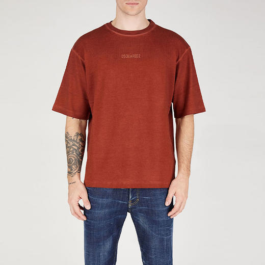 【一】DSQUARED2 男士字母徽标刺绣棉质平纹针织圆领短袖T恤 棕色 S74GD1331 S24661 255 商品图0