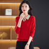 CC-28-A611长袖t恤女春秋气质polo领羊毛针织衫上衣薄款宽松打底衫 商品缩略图0