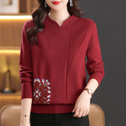 CC-MS-6910妇女秋装上衣2024耐穿气质洋气衣服妈妈长袖国风立领毛衣女装 商品图1