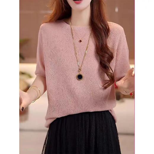 立体浮雕提花镂空中袖针织衫 提花镂空针织 软糯舒适 气质简约风 商品图2