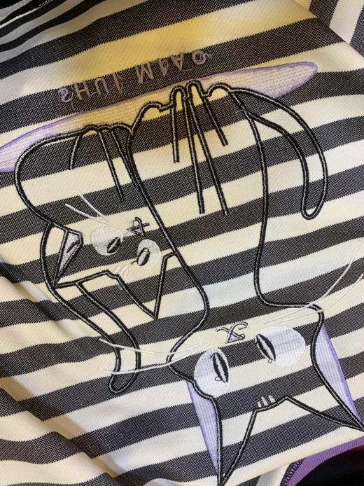 水淼2024秋冬新款黑白条猫咪针织衫9028 商品图3