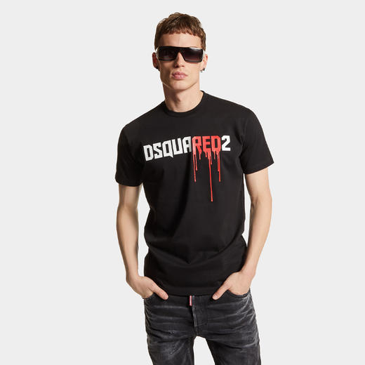 【二】DSQUARED2 男士徽标印花棉质平纹针织圆领短袖T恤 黑色 S74GD1328 S23009 900 商品图2