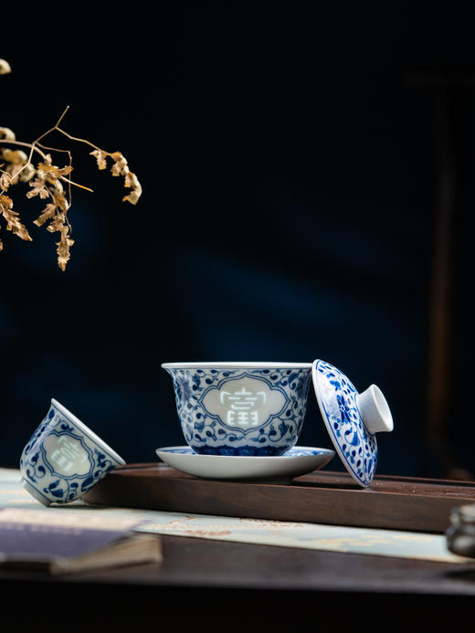 富玉 景德镇玲珑瓷组合功夫茶具手绘富贵5头茶具 商品图3