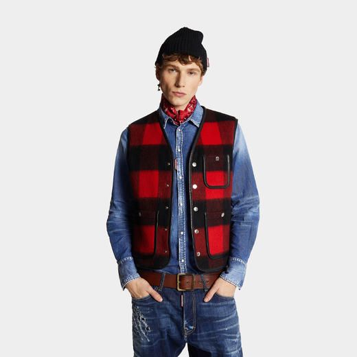 【一】DSQUARED2 男士格纹羊毛混纺马甲 格子色 S74FB0323 S78290 001F 商品图1