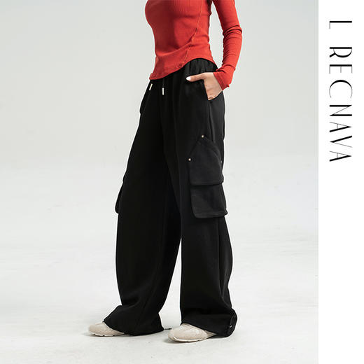 【96%棉】侧边大口袋工装裤 可直筒可束脚 耐磨不易起球 松紧腰抽绳直筒休闲裤 商品图2