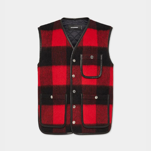 【一】DSQUARED2 男士格纹羊毛混纺马甲 格子色 S74FB0323 S78290 001F 商品图0