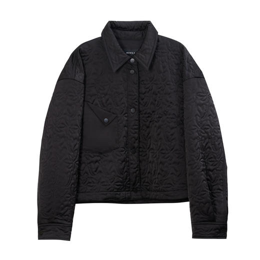 NEELLY纳俪2024秋商场同款通勤黑色百搭翻领短款棉服外套女新款N24091K01175 商品图3