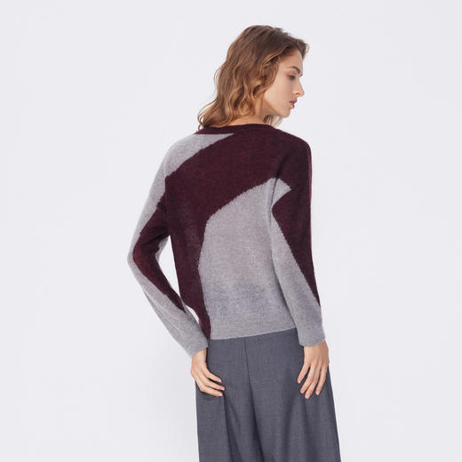 NEELLY纳俪2024秋商场同款设计感拼接马海毛套头针织衫女新款毛衣N24091A01159 商品图1