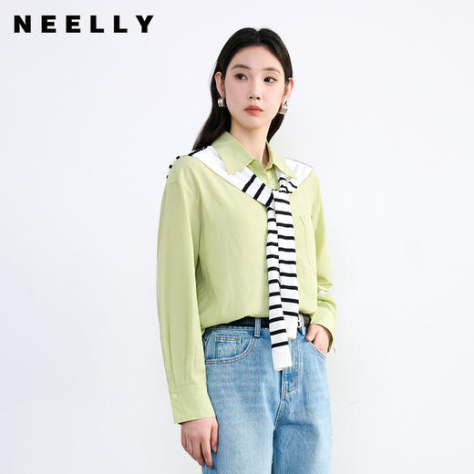 NEELLY纳俪2024秋商场同款莱赛尔长袖衬衣女新款显瘦减龄衬衫上衣N24084B04633 商品图0