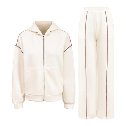 跃牌【健舞健美】系列 运动套装女秋冬新款宽松休闲拉链连帽卫衣韩版宽松直筒长裤两件套8676+6975 商品图4