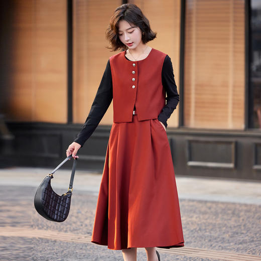 HR YF9686气质马甲连衣裙显瘦套装时尚洋气显瘦高腰 商品图6