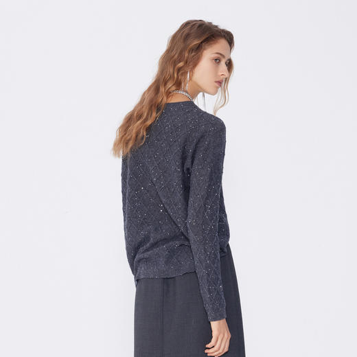 NEELLY纳俪2024秋商场同款老钱风格纹肌理感圆领针织衫毛衣女新款N24091A01158 商品图1