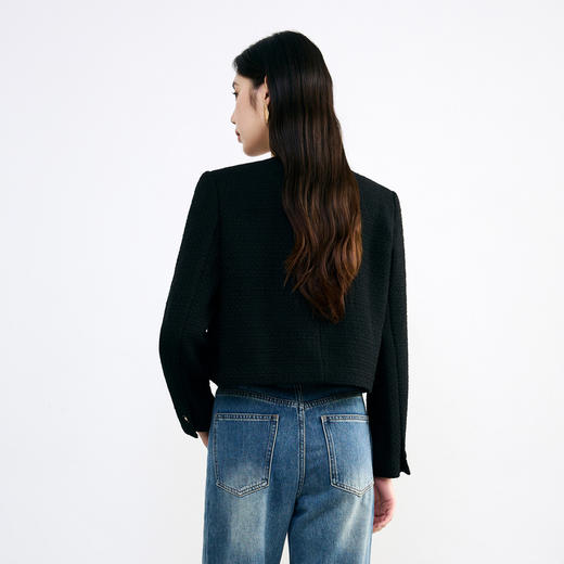 NEELLY纳俪2024秋商场同款新中式盘扣黑色短外套羊毛混纺女新款N24084C04593 商品图1