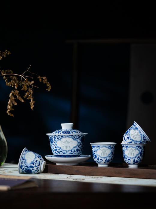 富玉 景德镇玲珑瓷组合功夫茶具手绘富贵5头茶具 商品图2