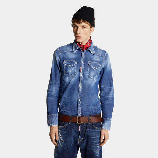 【二】DSQUARED2 男士经典牛仔长袖衬衫 蓝色 S74DM0846 S30341 470 商品图1