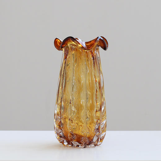 现代重工琥珀色气泡琉璃钱袋子花瓶摆件家居客厅水培样板间软装瓶 商品图1