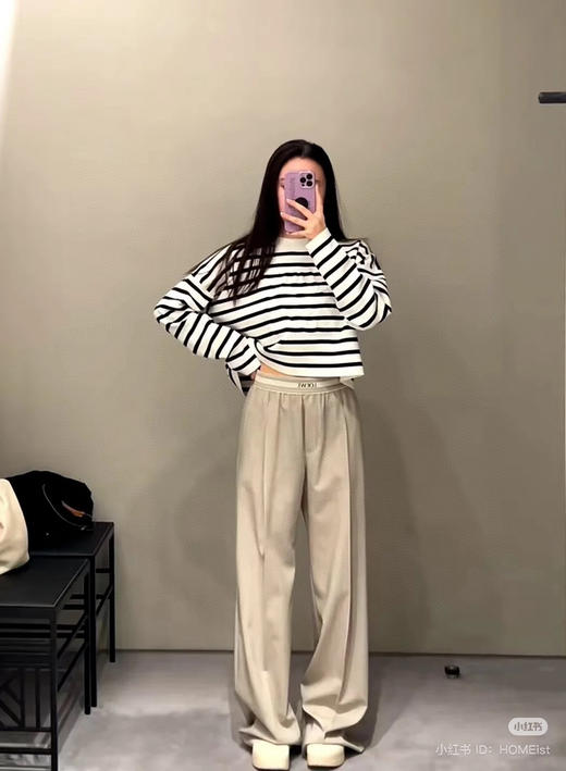 97-6 24新 LEW摩卡灰 松紧字母织带 超细羊毛精纺 阔腿长裤 170以上穿 商品图8