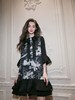 新中式手绘印花黑色蝴蝶结A型连衣裙 商品缩略图0