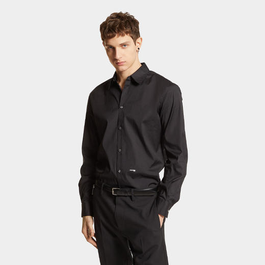 DSQUARED2 男士徽标刺绣休闲长袖衬衫 黑色 S74DM0659 S44131 900 商品图1