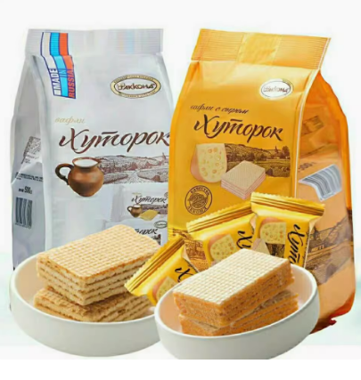 【中欧班列精选】俄罗斯阿孔特小农庄冰淇淋奶酪威化饼软口奶油夹心威化饼干408g/袋  原装进口