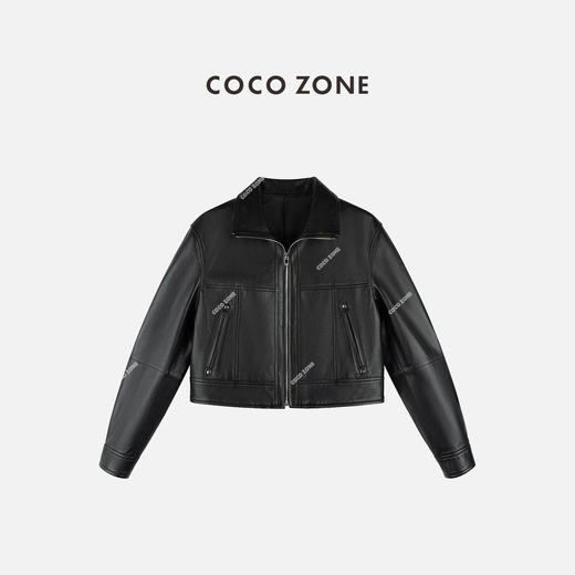 COCO ZONE 复古立领皮衣外套气质拉链开衫上衣CC2C1930 商品图0