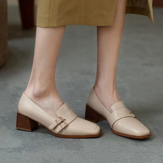 【预售5天】里外全皮粗跟方头皮带扣深口单鞋头层牛皮欧韩复古中跟皮鞋乐福鞋DY&DY1901 商品图1