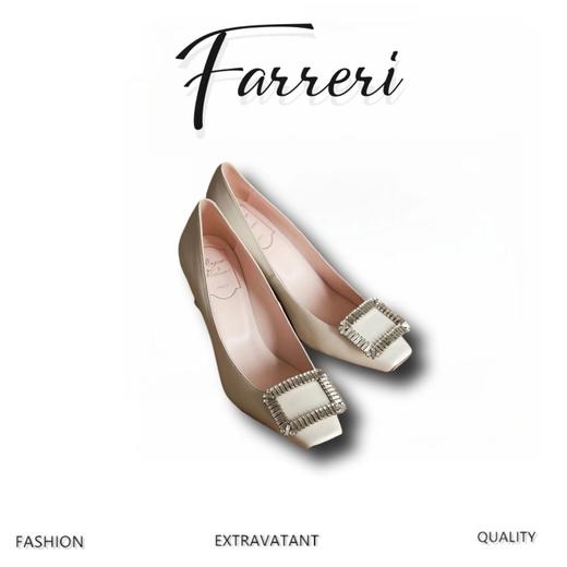 【 巨好】新款奶白的钻扣高跟，进口胎牛皮，施华洛世奇水晶钻扣，妥妥的高级感！XQT 商品图0