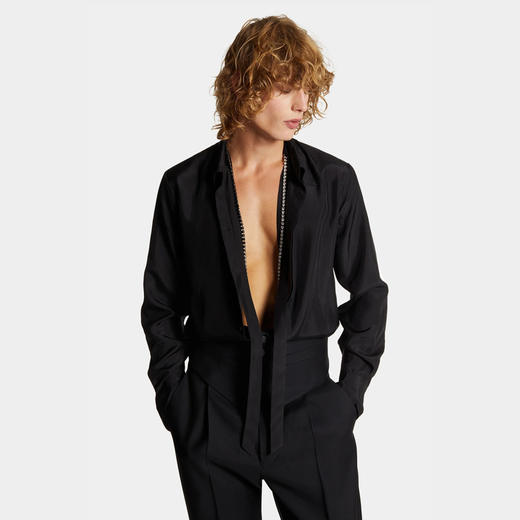 【一】DSQUARED2 男士简约修身真丝长袖衬衫 黑色 S74DM0879 S47223 900 商品图1