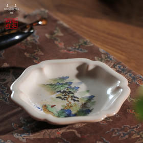 龙泉问鼎彩绘哥窑雪鸿壶承（青绿山水）