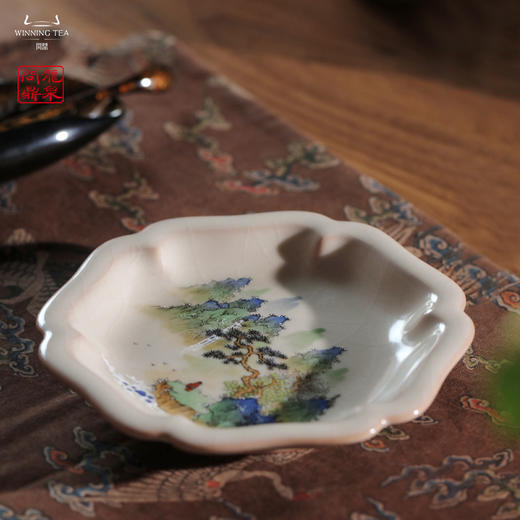 龙泉问鼎彩绘哥窑雪鸿壶承（青绿山水） 商品图0