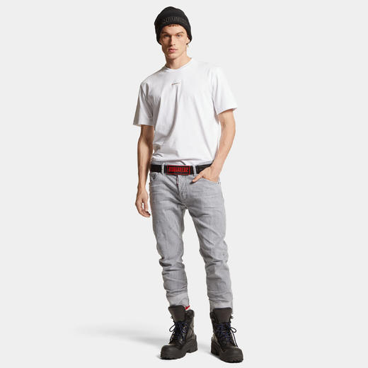 【一】DSQUARED2 男士徽标贴片棉质平纹针织圆领短袖T恤 白色 S74GD1353 D20020 100 商品图3