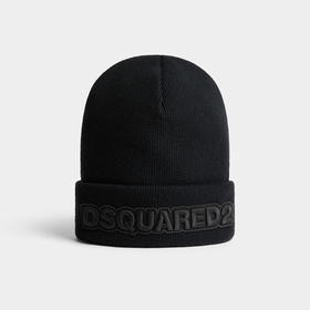 【一】DSQUARED2 男士字母徽标羊毛针织帽 黑色 KNM0001 15040001 M084
