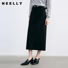 NEELLY纳俪2024秋商场同款气质通勤显瘦直筒铅笔裙女黑色半身裙N24084E04637