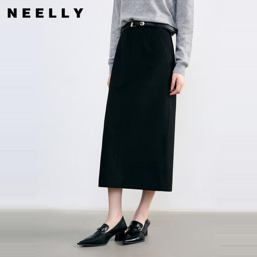 NEELLY纳俪2024秋商场同款气质通勤显瘦直筒铅笔裙女黑色半身裙N24084E04637 商品图0