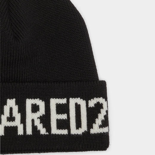 【一】DSQUARED2 男士字母徽标提花羊毛针织帽子 黑色 KNM0161 01W04328 2124 商品图2