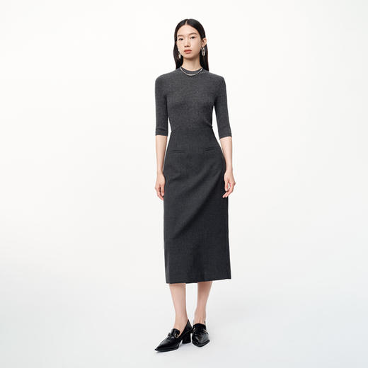 NEELLY纳俪2024秋商场同款轻熟气质半身裙女新款通勤收腰后开叉N24091E01179 商品图2