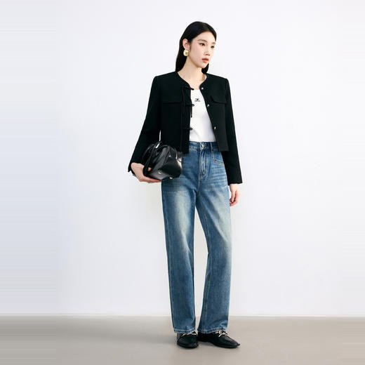 NEELLY纳俪2024秋商场同款新中式盘扣黑色短外套羊毛混纺女新款N24084C04593 商品图3