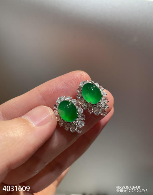 老坑艳绿蛋面耳钉【4031609】具体价格微信咨询 商品图0