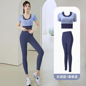 【套装】2024款女带胸垫跑步健身短袖运动上衣显瘦裸感紧身修身套装瑜伽服