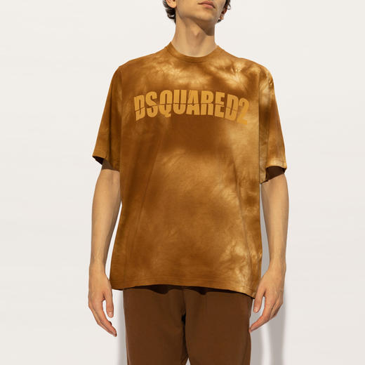 【一】DSQUARED2 男士字母徽标印花棉质平纹针织圆领短袖T恤 棕色 S74GD1306 S22427 133 商品图1
