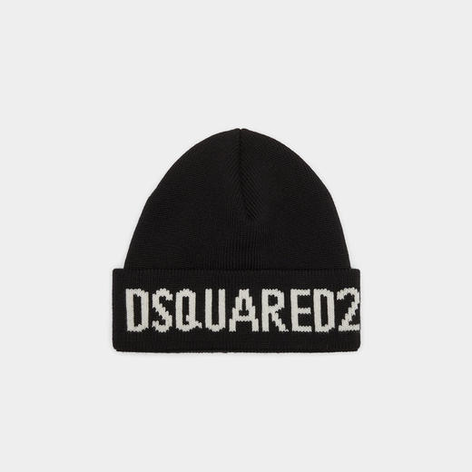 【一】DSQUARED2 男士字母徽标提花羊毛针织帽子 黑色 KNM0161 01W04328 2124 商品图0